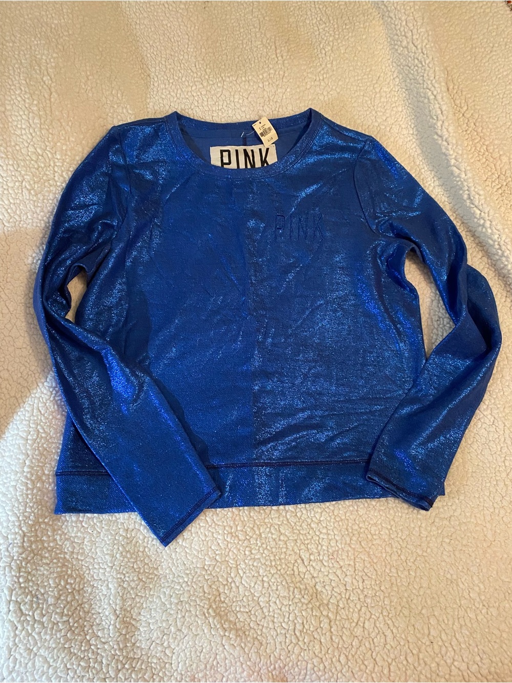 PINK Victoria's Secret women Shimmer Long-Sleeve Top in Royal Blue nwt